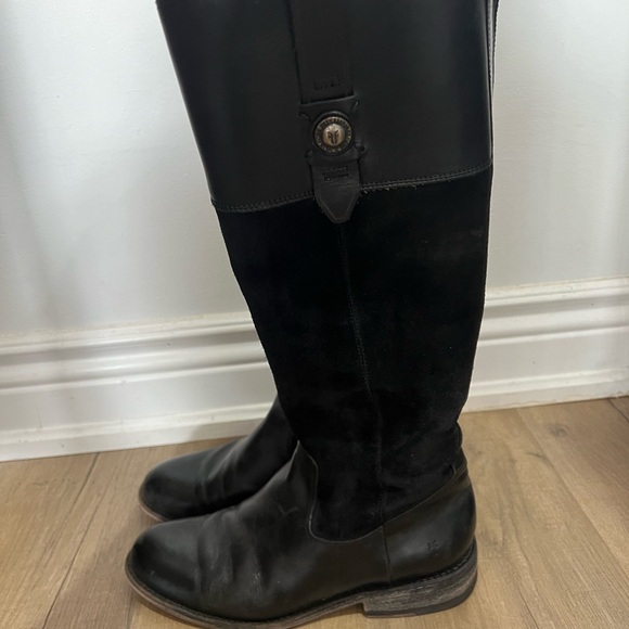 FRYE button black sued and leather boots size 7.5 - Picture 8 of 8